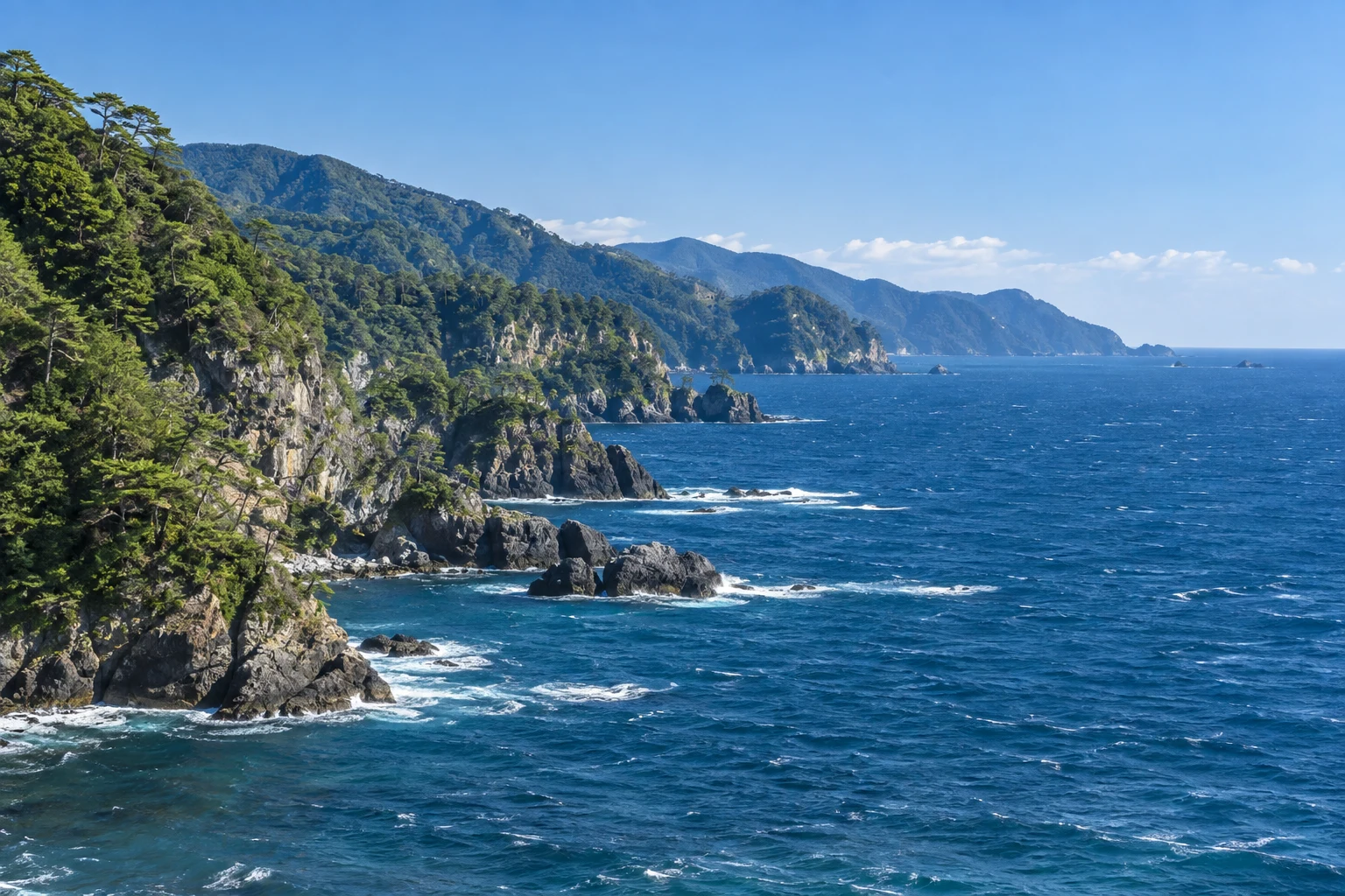青い海と緑の海岸線のイメージ
